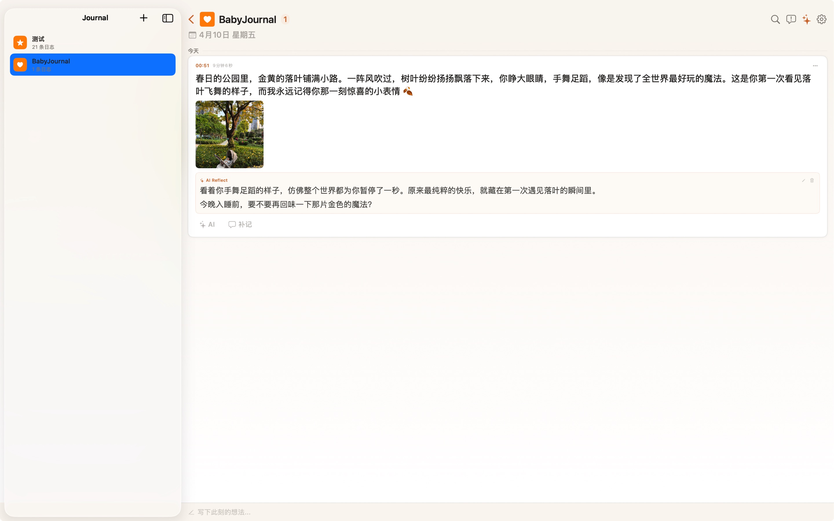 BabyJournal macOS 编辑界面